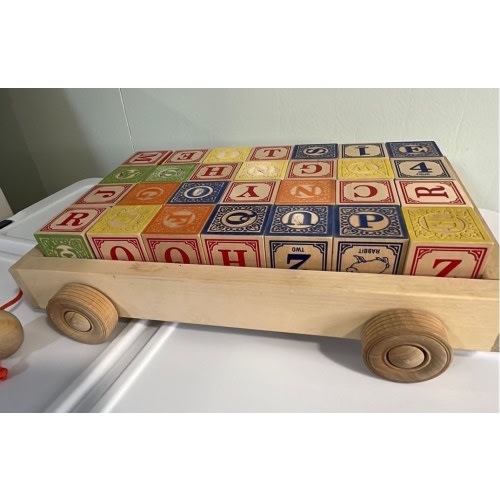 Uncle Goose Classic Wooden ABC Blocks with Pull Wagon Set