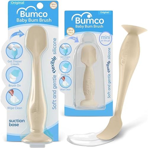 Bumco Baby Bum Brush + Mini Diaper Cream Spatula - BPA-Free Butt Spatula, Soft Diaper Spatula, Baby Diaper Cream Applicator, Mom-Invented Diaper Bag Essentials, Butt Spatula
