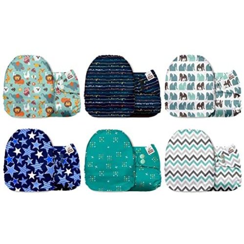 Mama Koala Neutral Baby Cloth Pocket Diapers, Washable 6 Pack Pocket Cloth Diapers with 6 Microfiber Diaper Inserts (Jagger)