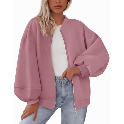 KIRUNDO Oversized Sweatshirt for Women Zip Up Bomber Jacket