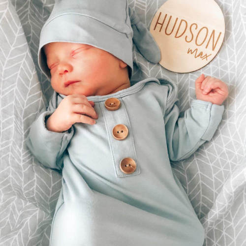 Solid Light Dusty Blue Bamboo Knot Gown & Hat