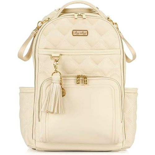 Itzy Ritzy Diaper Bag Backpack – Large Capacity Boss Plus Baby Backpack Diaper Bag Featuring 19 Pockets, Changing Pad, Stroller Clips, and Comfortable Straps (Milk & Honey)