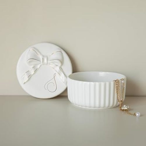 COLLECTIVE HOME Ceramic Jewelry Box with Bow, Nightstand Vanity Decor(S)