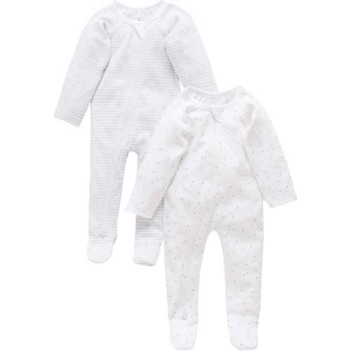 2 Pack Zip Footie Pale Grey Melange Pack - Purebaby Rompers | Maisonette