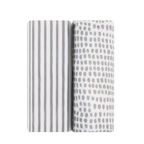 Ely's & Co. Baby Fitted Waterproof Bassinet Sheet Set  100% Combed Jersey Cotton Taupe Stripes & Splash 2 Pack
