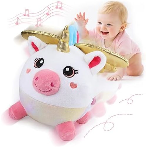 Baby Toys 6-12-18 Months,Musical Crawling Unicorn Plush Toy with 48 Songs & Recording, Dancing Walking Moving Bouncing Learning Toy, Tummy Time Sensory Toys for 1 2 3 Year Old Girls Birthday Gifts