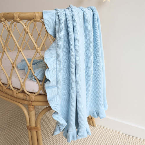 Baby Blue Ruffle Knit Baby Blanket | Snuggle Hunny