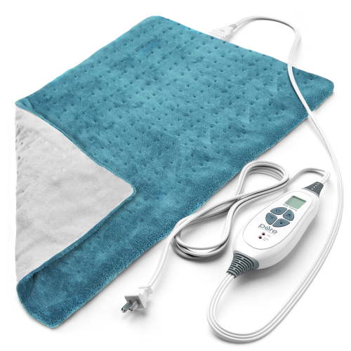 Pure Enrichment PureRelief XL Heating Pad - 12" x 24" Electric Heating Pad for Back Pain, 6 Heat Settings, Soft Machine Wash Fabric, Auto-Off & Moist Heat (Blue) HSA/FSA Eligible