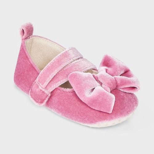 Baby Girls' Velvet Bow Ballet Flats - Cloud Island™ Pink 0-3M