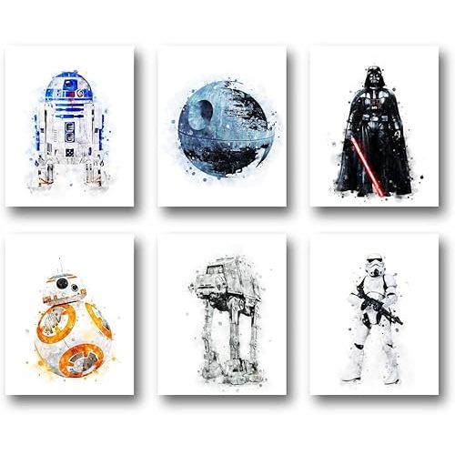 PurpleheARTs StarWars Wandkunst - Set mit 6 ungerahmt Posterdrucken (20.3x25.4 cm) fr Jungenzimmer - StarWars Wanddekoration