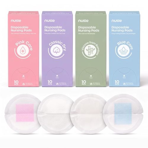 Nuliie 40 Count Disposable Nursing Pads, 4-Type Trial Pack, Soft & Absorbent Breast Pads for Leaking Milk, Ultra-Thin Leak Proof, Skin Friendly Nipple Pads, Breast Feeding Essentials for New Moms