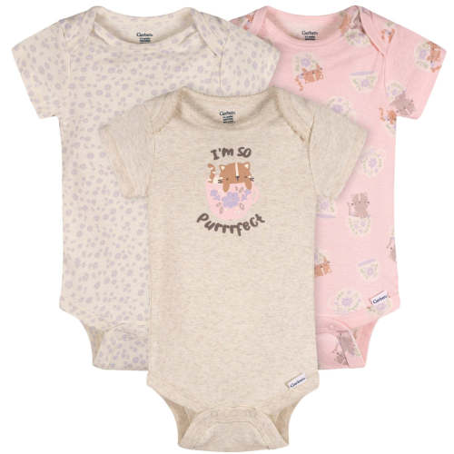 3-Pack Baby Girls Purrrfect Kittens Short Sleeve Onesies® Bodysuits – Gerber Childrenswear