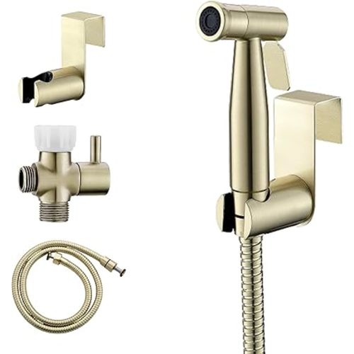 Purrfectzone Bidet Sprayer for Toilet, Handheld Bidet Sprayer Kit, Easy-to-Install Toilet Handheld Shower, Hand Held Stainless Steel Shattaf with Adjustable Flow, Cloth Diaper Set-Brushed Gold