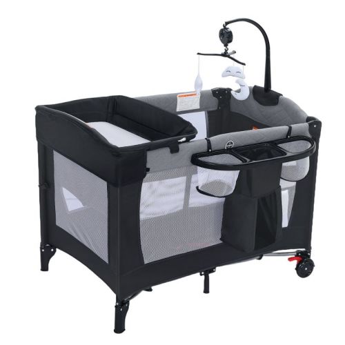 Kinder King 4-in-1 Portable Nursery Center and Bedside Crib with Bassinet, Changing Table, Storage Basket, Side Zipper & Travel Bag