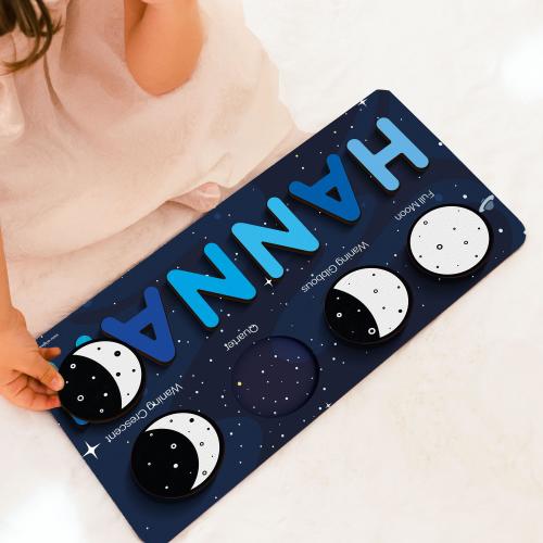 Wooden Puzzle with Space Themed | Personalized Toddler Toy | Unique Baby Girl Gift | Perfect 1st and 2nd Birthday Gift | Custom Name Puzzle