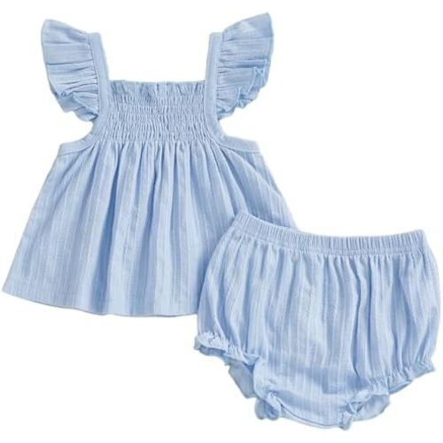 Mubineo Baby Girl Summer Clothes Cute Ruffle Tops Dress Shorts Outfits Set Infant Toddler Shrit Bloomers Princess Outfit