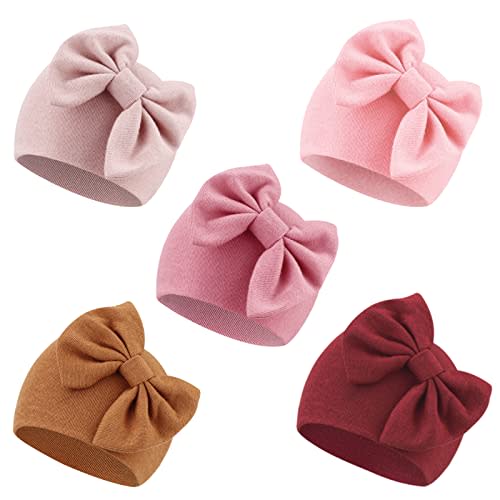 AQOKKA Newborn Baby Girl Hats with Bow Cotton Toddler Infant Beanie Cap Newborn Hospital Hats for Baby Girl Kid 0-24 Months