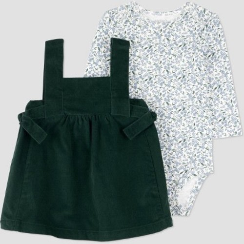 Carter's Just One You® Baby Girls' 2pc Floral Overalls Dress - Green 9M