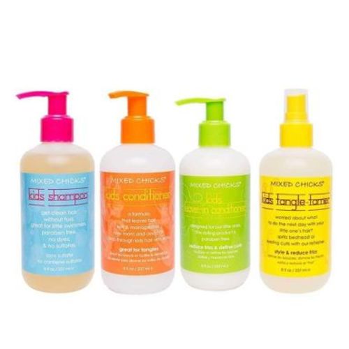 Mixed Chicks Kids (8 oz) Shampoo, Conditioner, Leave In Conditioner & Tangle-Tamer (4 piece Hair SET KIT) for Children