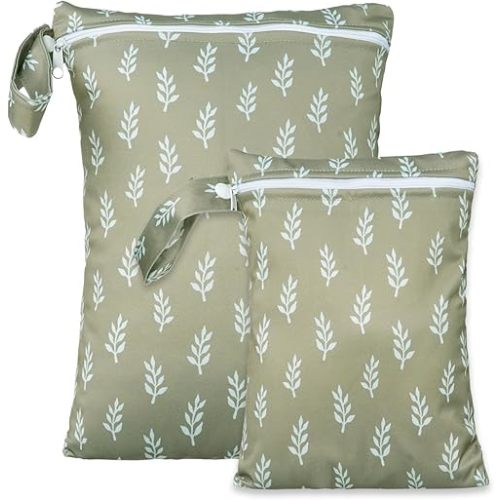 2 Sizes Wet Bags, Waterproof Storage Bag for Baby Diapers and Pump Parts, Reusable Diaper Bag with Zippered Pockets and Handle, Travel Bags, Beach, Pool, Gym Bag for Swimsuits & Wet Clothes, Set of 2
