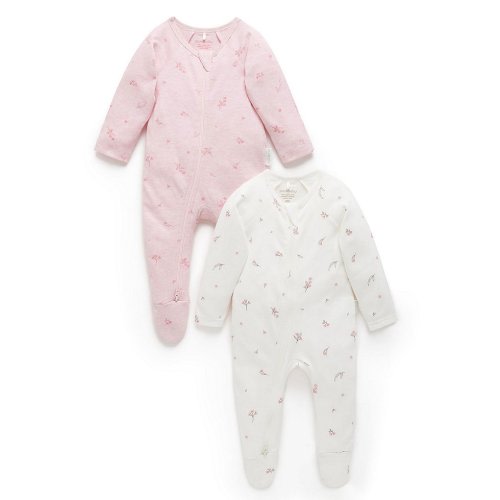 Purebaby® Baby Girls Organic Cotton Zip Printed Footie Coverall 2-Pack