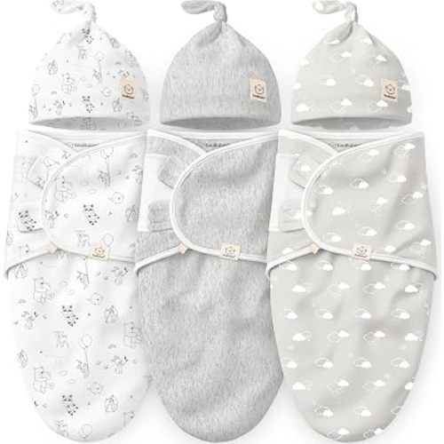 3pk Organic Swaddles for Newborns Girls, Boys & Hats (Aspire, 0-3M)