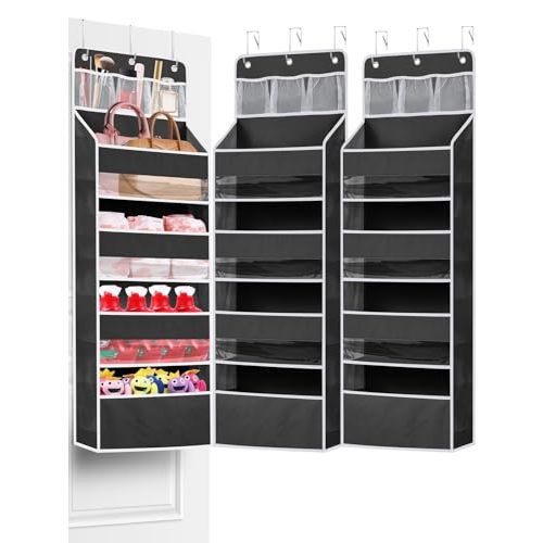 Wakaye 2 Pack Over the Door Storage Organizer, Space Saving Closet Hanging Organizer Large Capacity Behind Door Storage for Nursery Baby Essentials Pantry Bathroom Bedroom Diaper Organizer, Black
