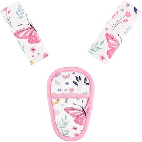 Car Seat Strap Pads for Baby,3 Pcs Newborn Carseat Belt Covers for Girls, Soft Minky & Universal Shoulder Strap and Crotch Covers, Kids Car Seat Neck Protectors, Butterfly
