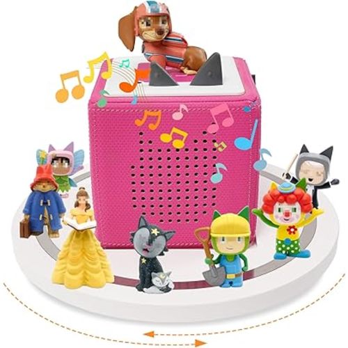 for TonieBox 1 and ToniesBox 2, Tonies Box Shelf 360° Round Turntable Pine Wooden Tonies Magnetic Shelf Organizer Figures 10-20 Characters Compatible Charging Station Shelves for Kid's Room(White)