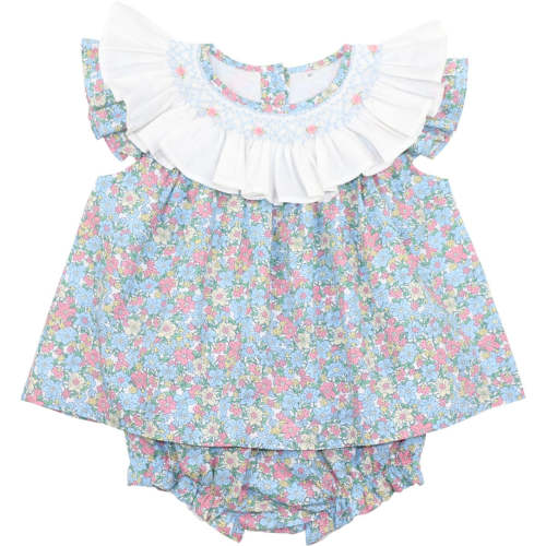 Floral Smocked Ruffle Neck Diaper Set
