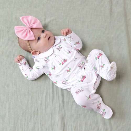 Smocked Peter Pan Snap Footie, Pink Golf - Angel Dear | Maisonette