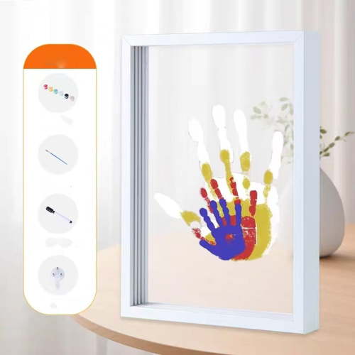 Family Handprint Kit with Photo Frame, DIY Palm Painting Art Set, 5ml Plastic Craft Accessory for Couple & Home Decor, White