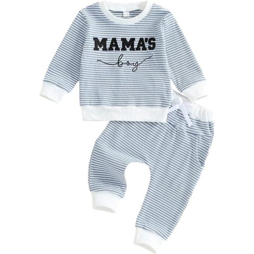 Toddler Baby Boy Clothes Mamas Boy Embroidered Striped Long Sleeve Sweatshirt Pants Set 2 Pcs Fall Winter Outfits