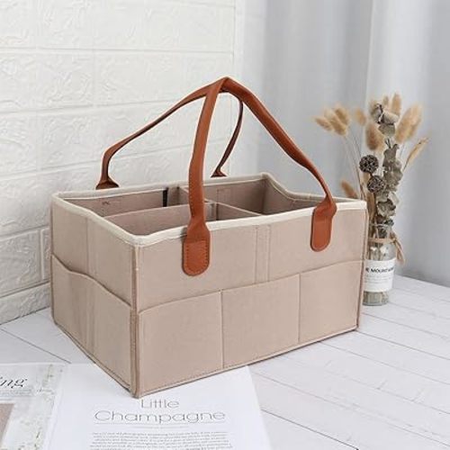 Baby Diaper Caddy - Nursery Storage Bin and Car Organizer for Diapers and Baby Wipes (Oatmeal)