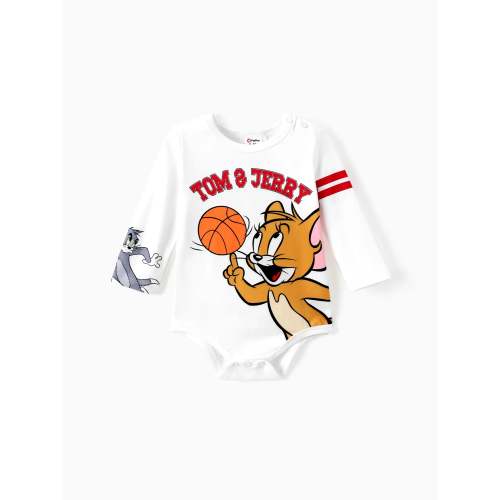 Tom and Jerry Baby Boy Character Print Long-sleeve Bodysuit White