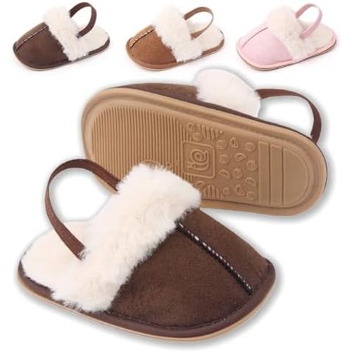 Baby Shoes Pink Leopard Baby Girl Slippers Non-Slip Soft Sole Toddler First Walkers Cozy Warm Indoor Shoes for Infant Girls