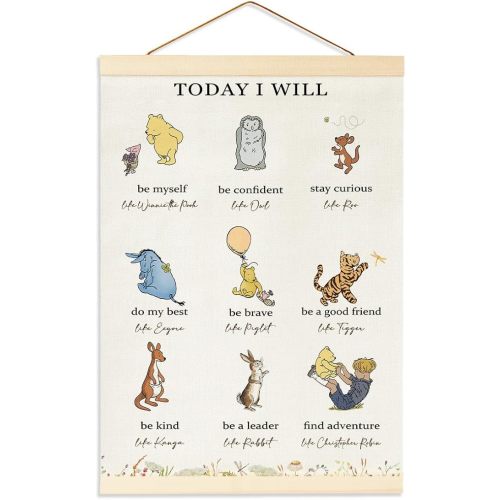 The Pooh Canvas Wall Art Painting, Wooden Hanging Rod Canvas Religious Gifts, Winnie Biblical Affirmations Wall Art, Today I Will Nursery Decoration For Boy or Girl