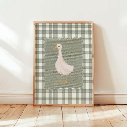 Goose Print With Sage Green Gingham, Striped Wall Art, Animal Nursery Poster, Wall Art, Modern Wall Decor, 8x12 UNFRAMED