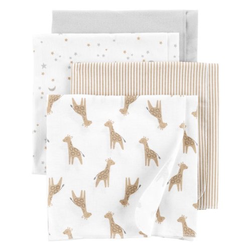 Child of Mine Flannel Receiving Blanket, 4-Pack, Neutral Giraffe