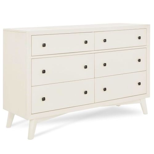 Evolur Loft Antilia Mid-Century Double Dresser in Vanilla Bean, 6 Spacious Drawers, Comes Fully Assembled, Included Anti-Tipping Kit, Wooden Nursery Furniture
