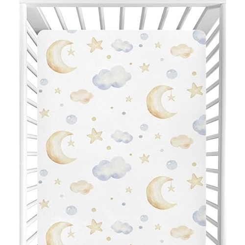 CaTaKu Crib Sheets for Girls & Boys - Clouds, Stars Baby Sheets, Neutral Toddler Mini Crib Mattress Sheets Fitted for Nursery Bed, 27"x 39"
