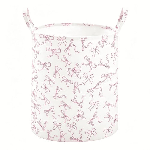 ACDANC Baby Laundry Basket Nursery Hamper with Long Handles,Bowknot|Large Storage Basket,Baby Hamper,Pink Laundry Basket,Kids Hamper,Toy Bins for Nursery,Girls,Boys,Kids Room Décor