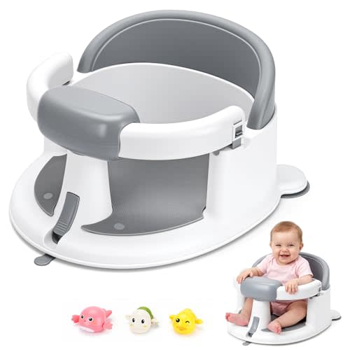Baby Bath Seat for Babies 6 Months & up with Suction Cups, Non-Slip Infant Bath Chair, Ergonomic Baby Bathtub Seats for Babies Sitting Up, BPA-Free Toddler Bath Seat, Easy-Release Pull Tab, Gray