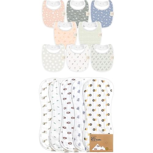 KeaBabies 8-Pack Baby Bibs for Girls & Boys and 5-Pack Muslin Baby Burp Cloths for Baby Boys and Girls - Teething Baby Bibs for Boy, Girl - Cotton Baby Washcloths, Burp Rags