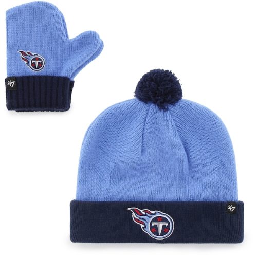 Tennessee Titans '47 Infant Bam Bam Cuffed Knit Hat with Pom and Mittens Set - Light Blue/Navy