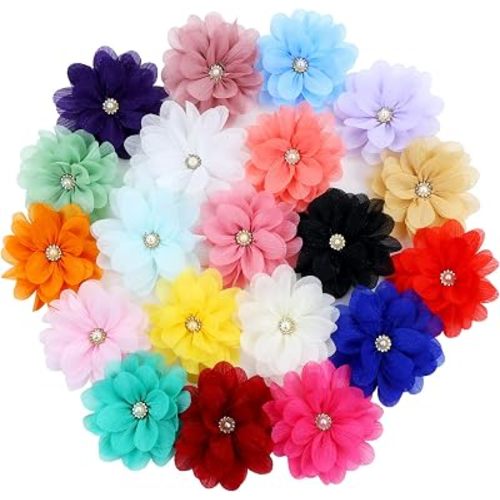 inSowni 20 Pack 9cm /3.5" Chiffon Flower Alligator Hair Clips Lined Duckbill Barrettes Hair Flower Bow Mexican Floral Hair Pins Accessories for Baby Girls Toddlers Kids Teens Women