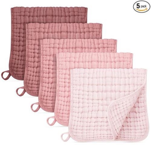Muslin Burp Cloths for Baby 100% Cotton Burping Cloths for Boys Girls Large 20"X10" Extra Soft and Absorbent 5 Pack - Gradient Pink