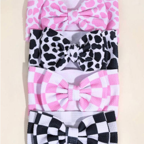 1pc Checkerboard Bow Baby Headband Pink And White Plaid And Cow Pattern Hairband For Toddler Girls Infant Newborn Adorable Hair Bow Elastic Band Racing Bow Hair Band Elastic Turban Kids Baby Hair Accessories, For Love Valentine | SHEIN USA
