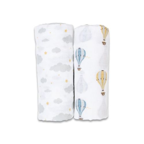 Cotton Swaddle 2 Pack Hot Air Balloons & Clouds