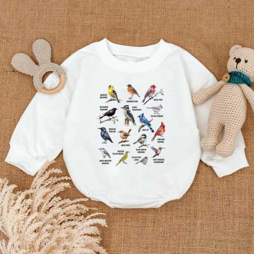 Birds On A Branch Romper Sweatshirt, Birding Bird Watching Baby Outfit, Bird Watcher Baby Bodysuit, Bird Lover Toddler Tee, Baby Shower Gift